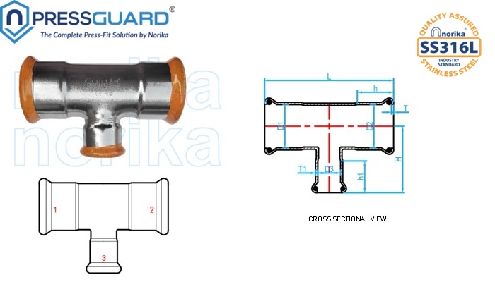 Stainless Steel 316L Press Fit Reducing Tee